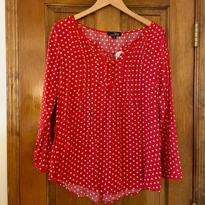 Redwhite polka dot tie front Suzanne Betro blouse